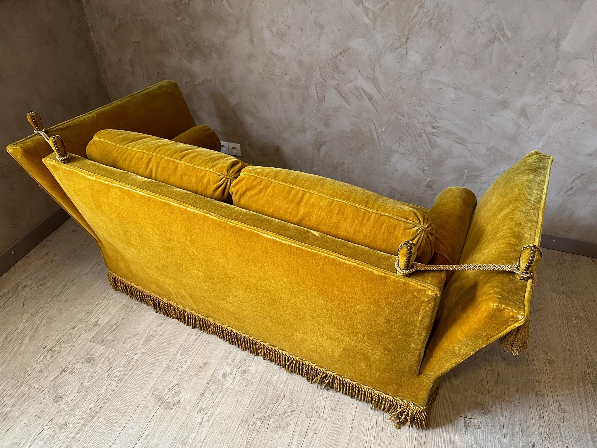 20th century Maison Jansen Golden Velvet Sofa, 1960s In Good Condition In LEGNY, FR
