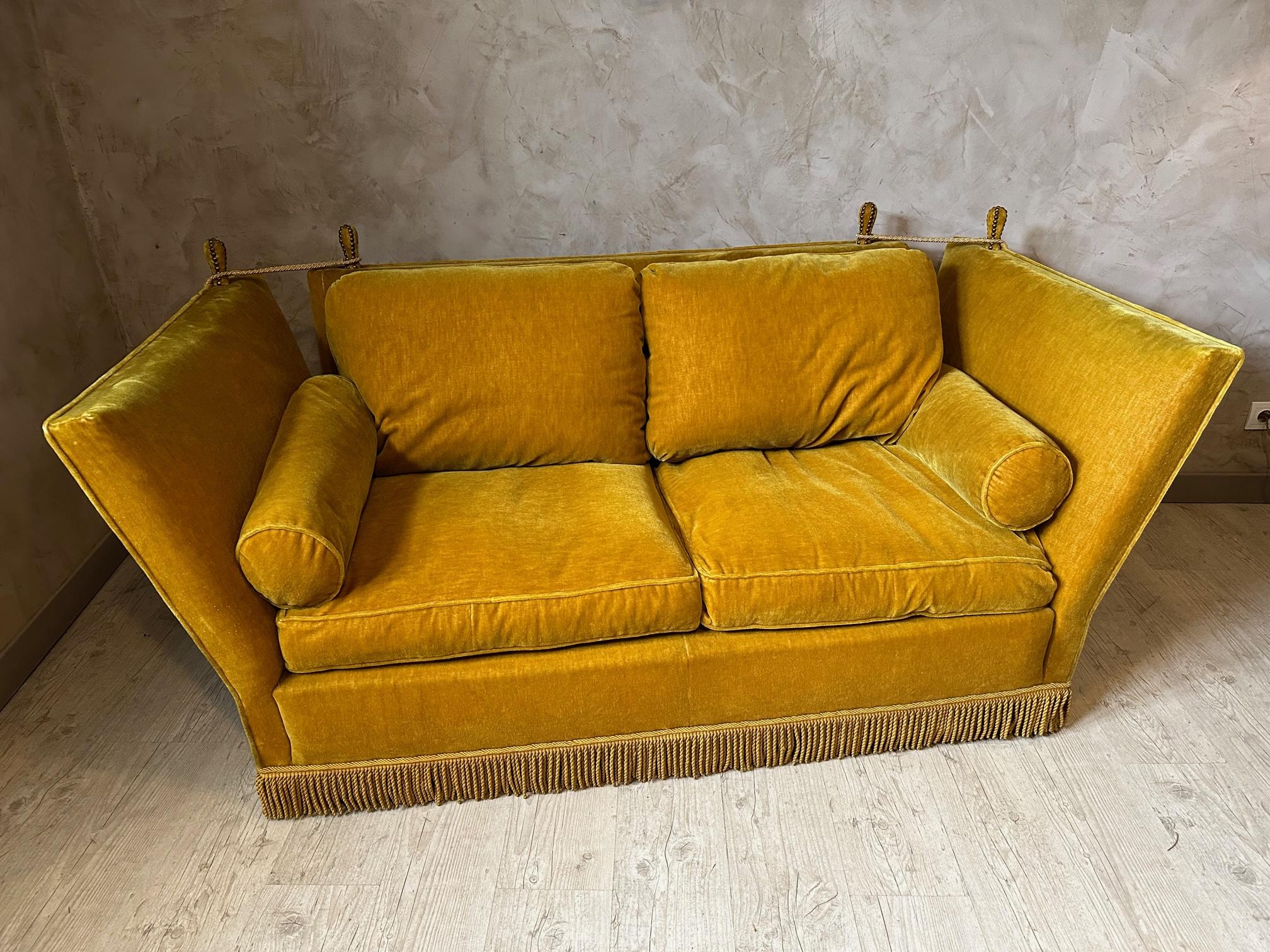 20th century Maison Jansen Golden Velvet Sofa, 1960s 4