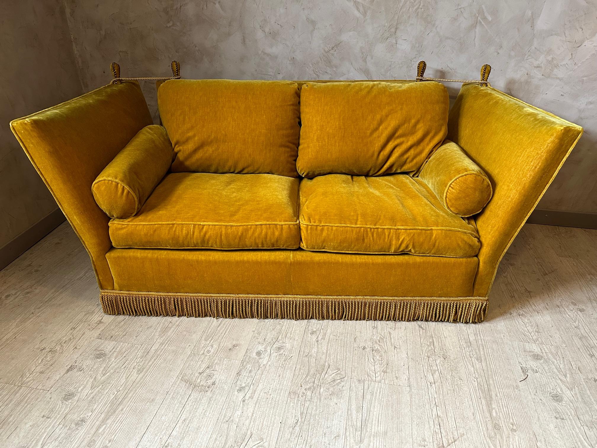 20th century Maison Jansen Golden Velvet Sofa, 1960s 5