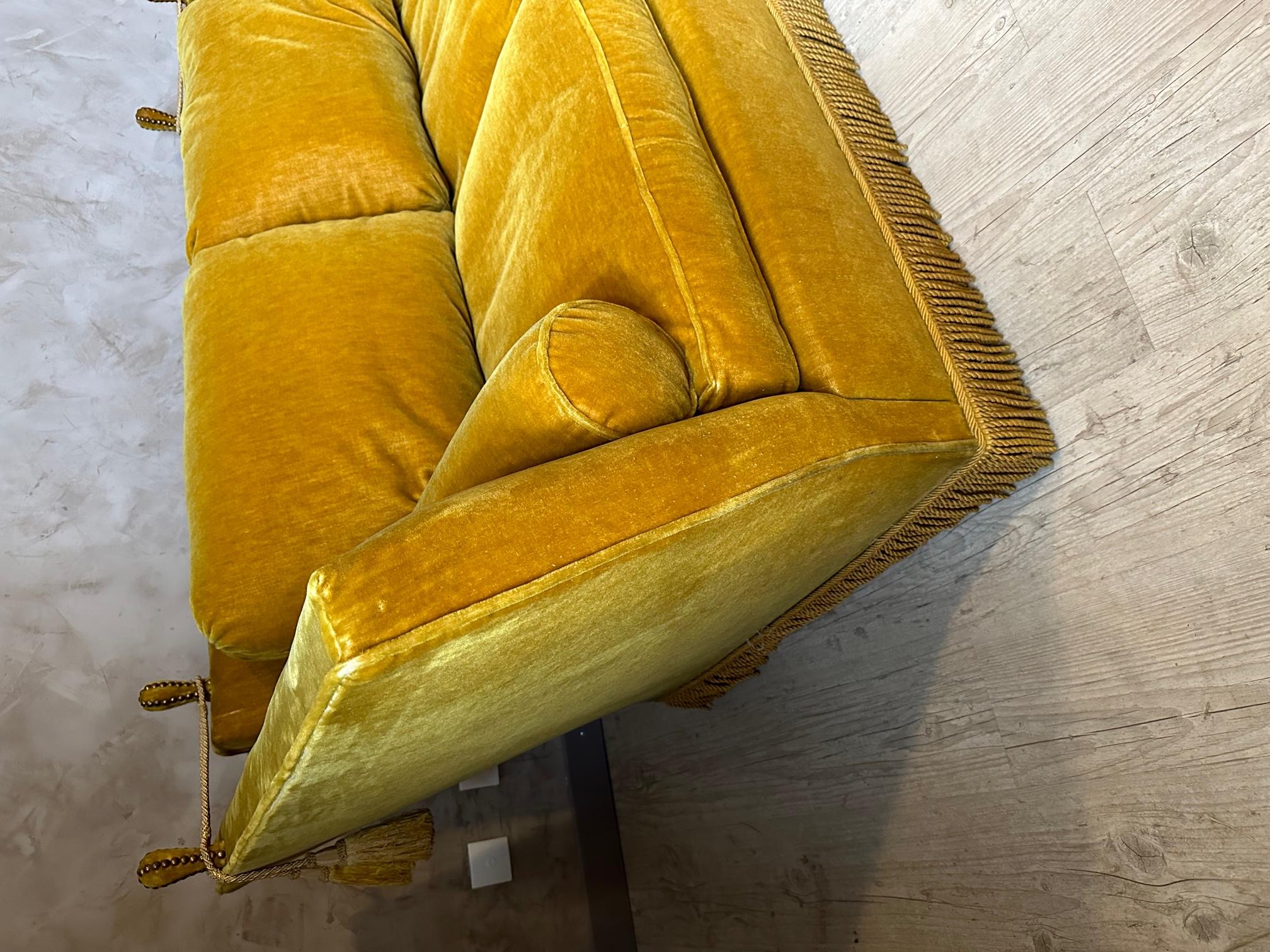 20th century Maison Jansen Golden Velvet Sofa, 1960s 6