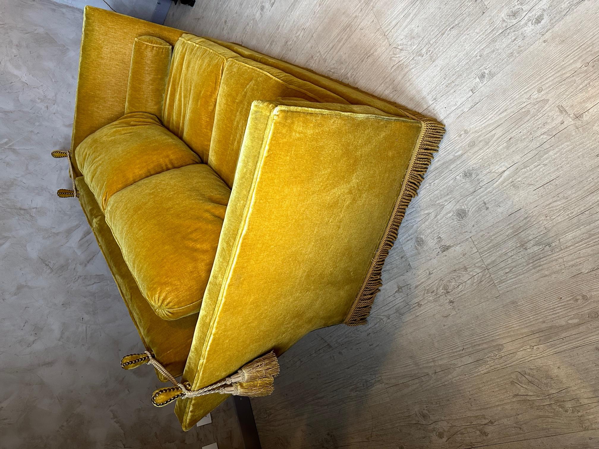 20th century Maison Jansen Golden Velvet Sofa, 1960s 7
