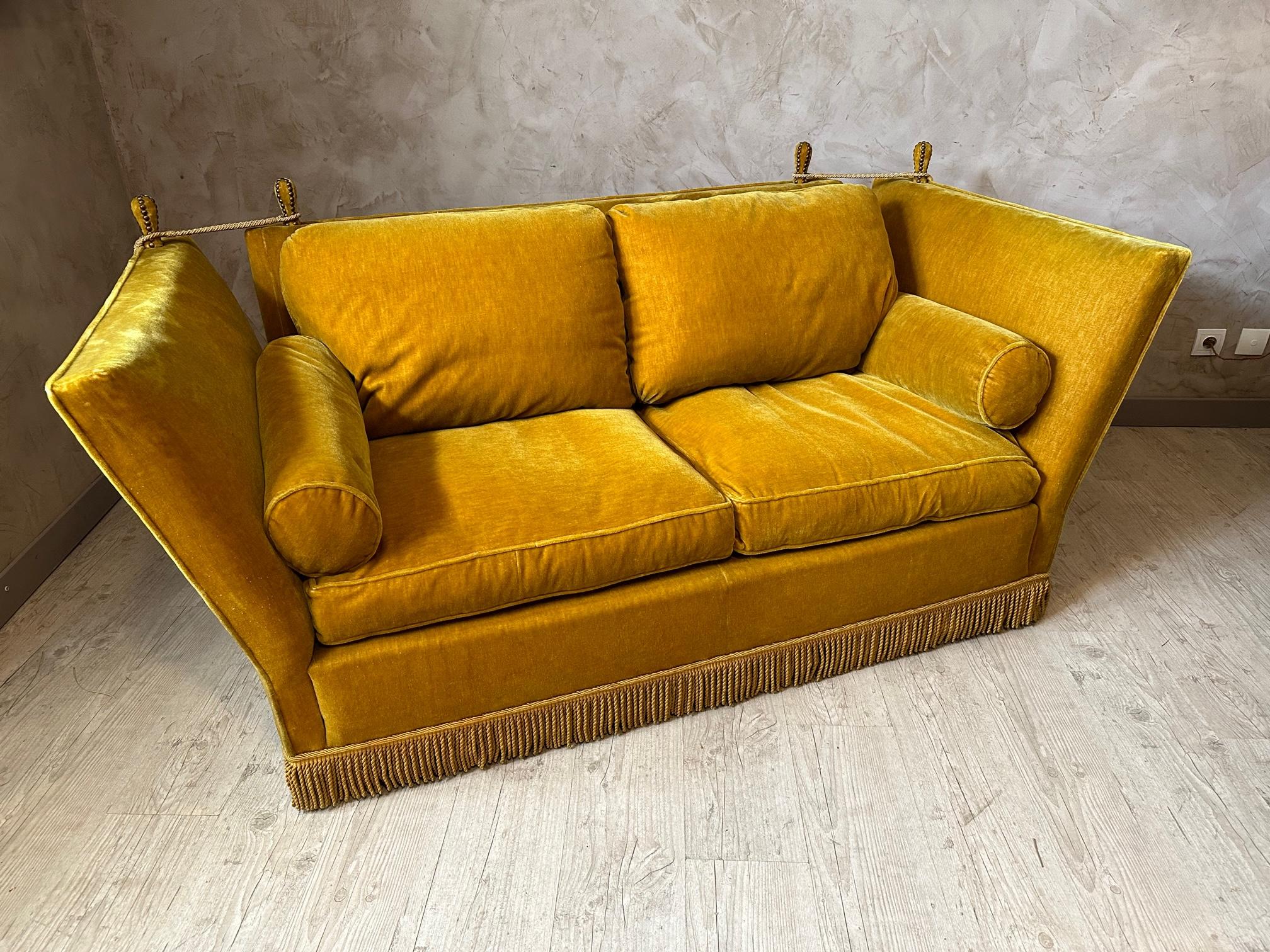 Mid-20th Century 20th century Maison Jansen Golden Velvet Sofa, 1960s