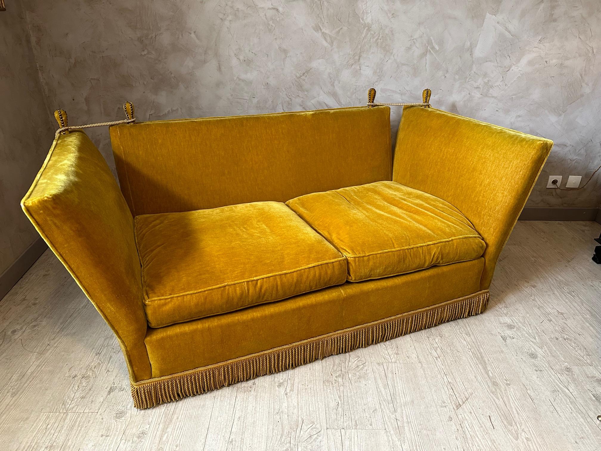 20th century Maison Jansen Golden Velvet Sofa, 1960s 1