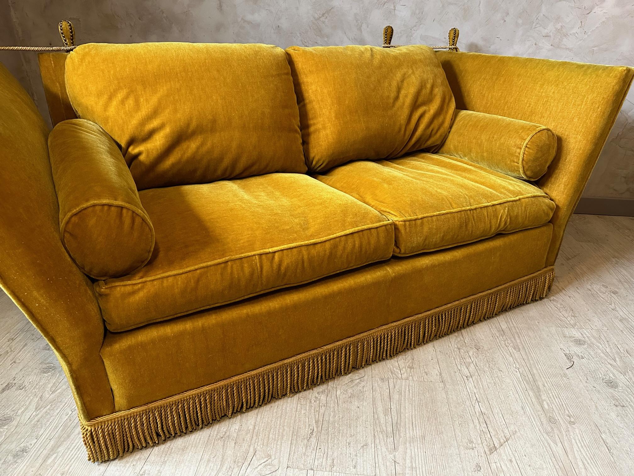 20th century Maison Jansen Golden Velvet Sofa, 1960s 9