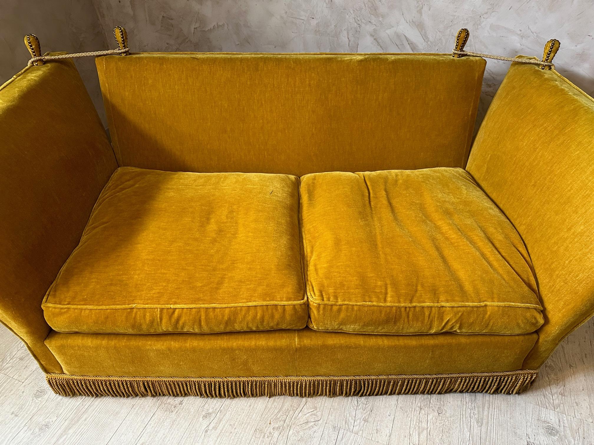 20th century Maison Jansen Golden Velvet Sofa, 1960s 2