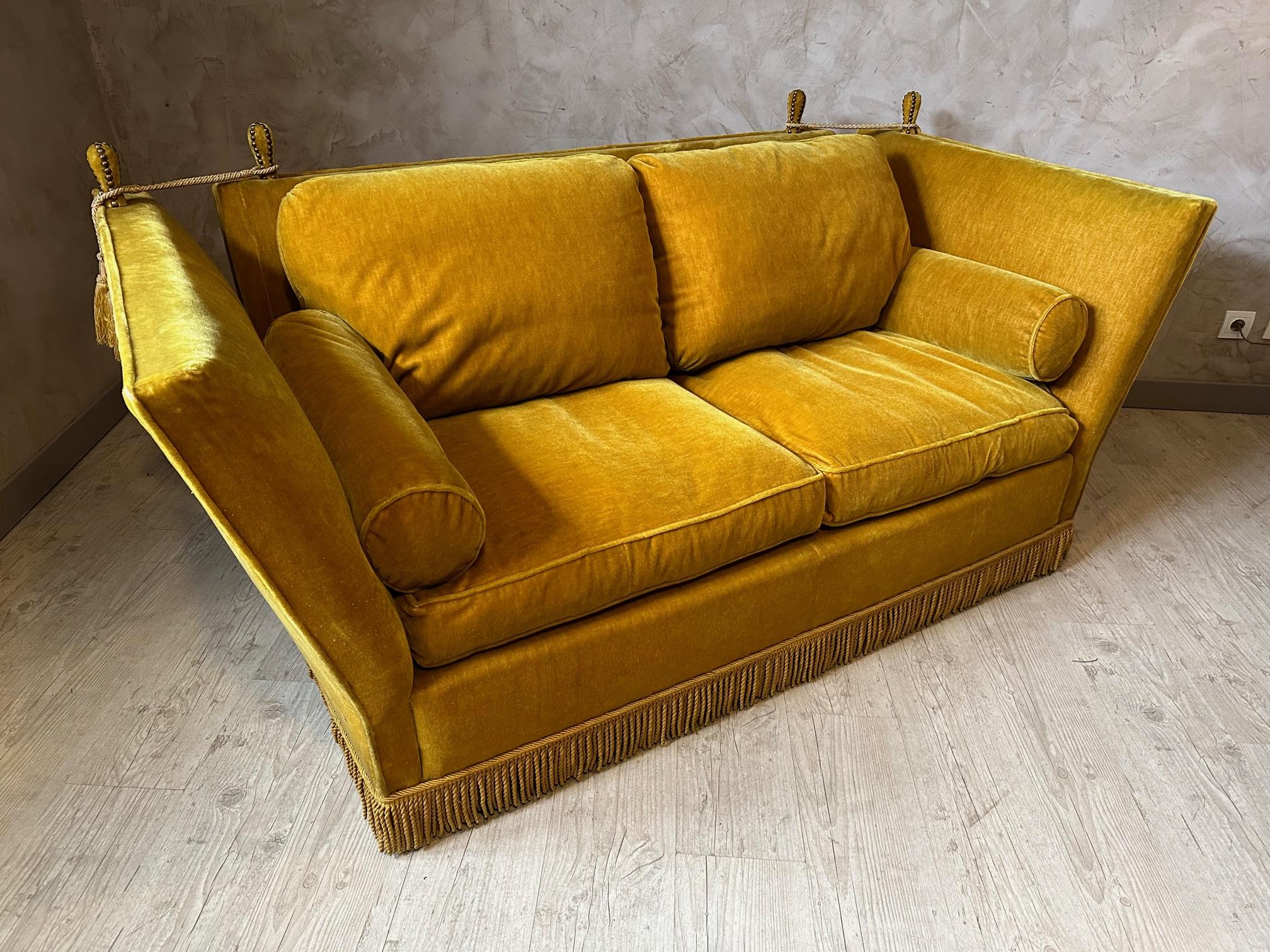 20th century Maison Jansen Golden Velvet Sofa, 1960s 10