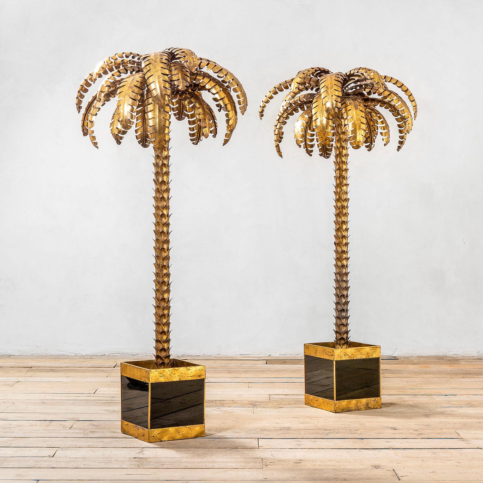 20th Century Maison Jansen Lighting Palm Tree in Brass and Glass, 70s For Sale 1
