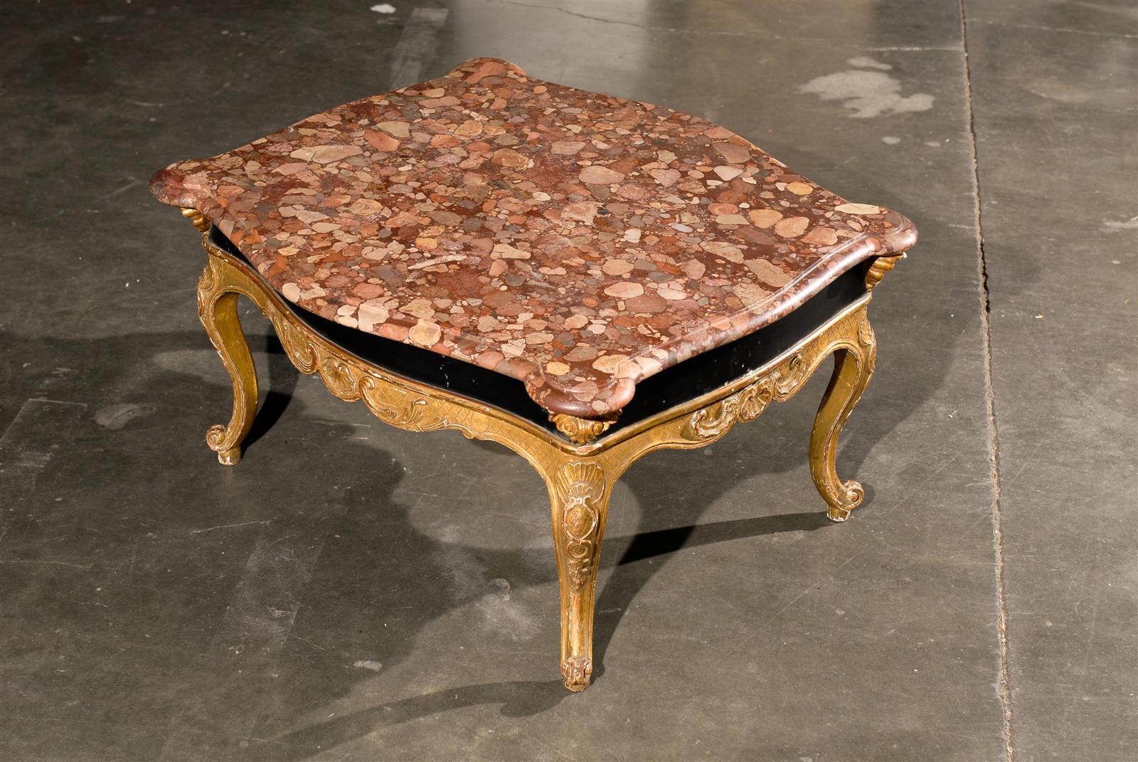 20th Century Maison Jansen/Louis XV Style Giltwood Coffee Table with Marble Top In Good Condition In Atlanta, GA
