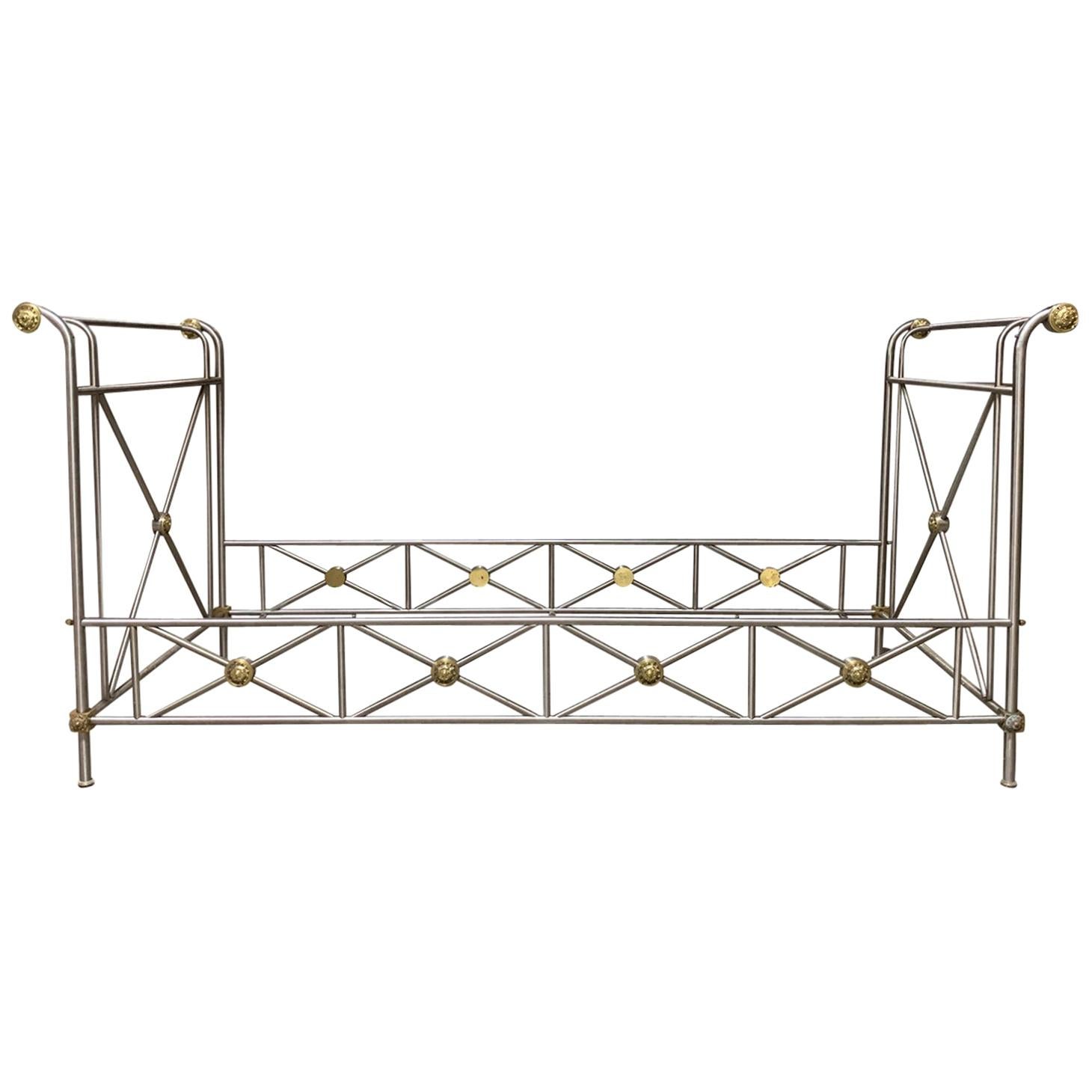 20th Century Maison Jansen Neoclassical Style Brass and Steel Daybed Frame For Sale