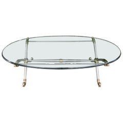 20th Century Maison Jansen Steel and Brass Coffee Table Base with Oval Glass Top
