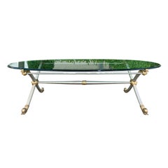 20th Century Maison Jansen Steel and Brass Coffee Table Base with Oval Glass Top