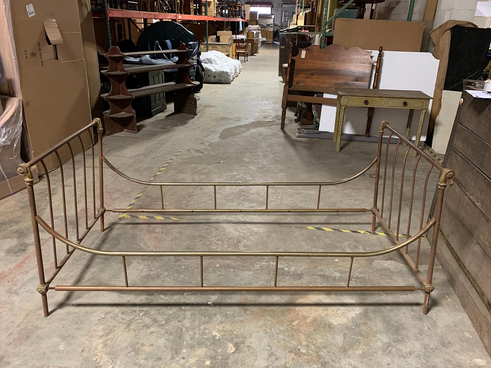 20th Century Maison Jansen Style Brass and Steel Daybed In Fair Condition In Atlanta, GA