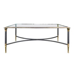 20th Century Maison Jansen Style Steel and Brass Coffee Table with Glass Top