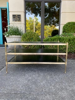 20th Century Maison Jansen Style Three Tier Brass & Leather Top Coffee Table