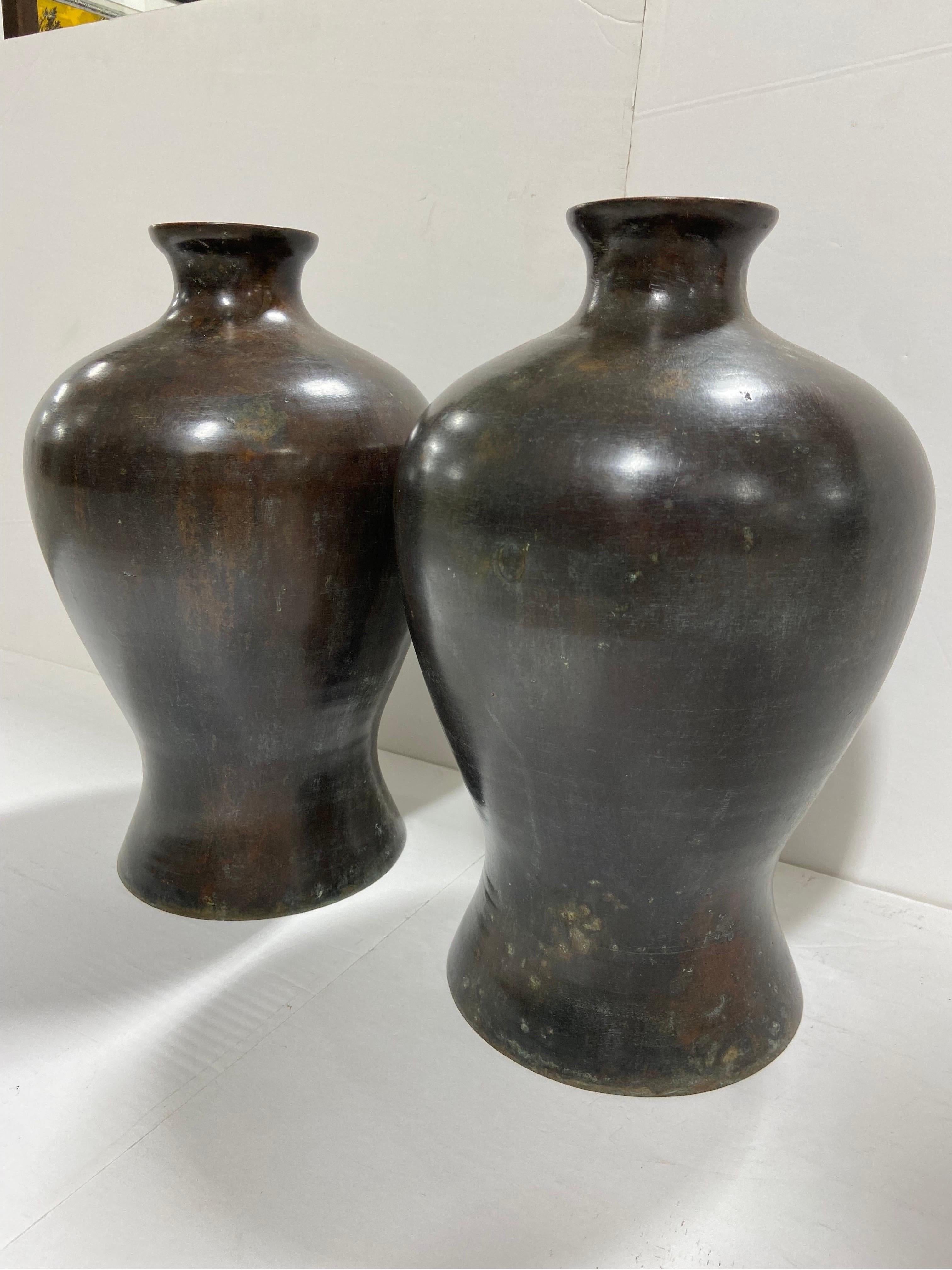 Japonisme 20th Century Maitland-Smith Meiji Style Bronze Vases Ginger Jar Shape, a Pair