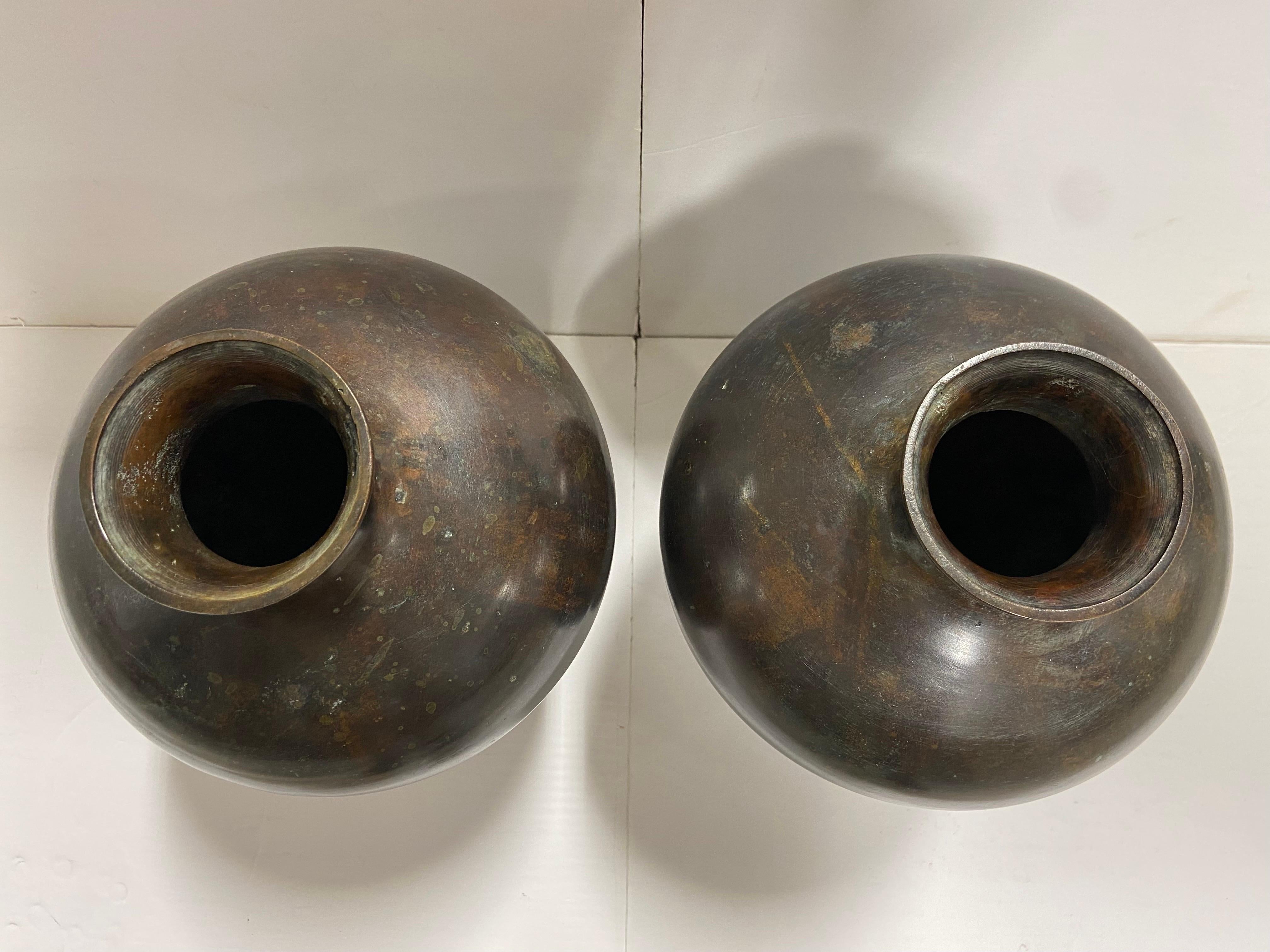 Thai 20th Century Maitland-Smith Meiji Style Bronze Vases Ginger Jar Shape, a Pair