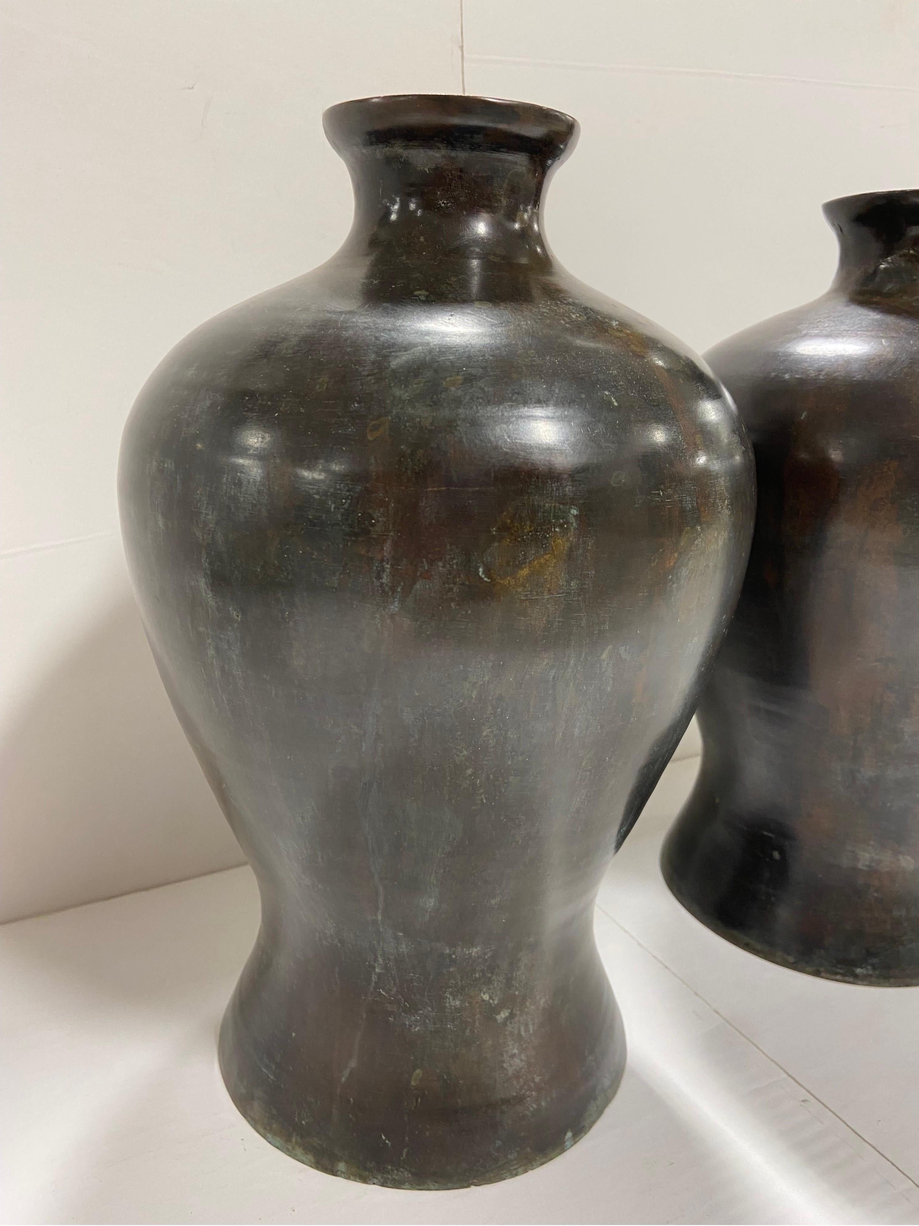 Cast 20th Century Maitland-Smith Meiji Style Bronze Vases Ginger Jar Shape, a Pair