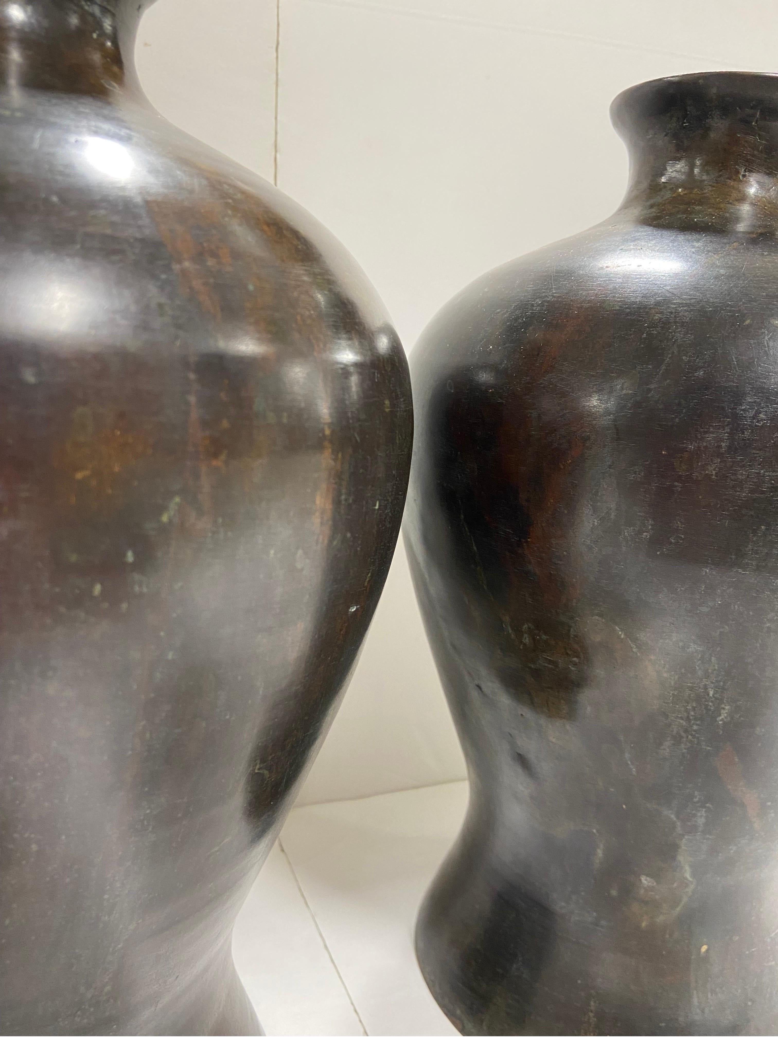 20th Century Maitland-Smith Meiji Style Bronze Vases Ginger Jar Shape, a Pair 3
