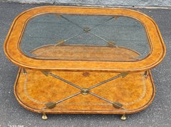 20th Century Maitland Smith Tiered Steel, Leather and Glass Top Coffee Table