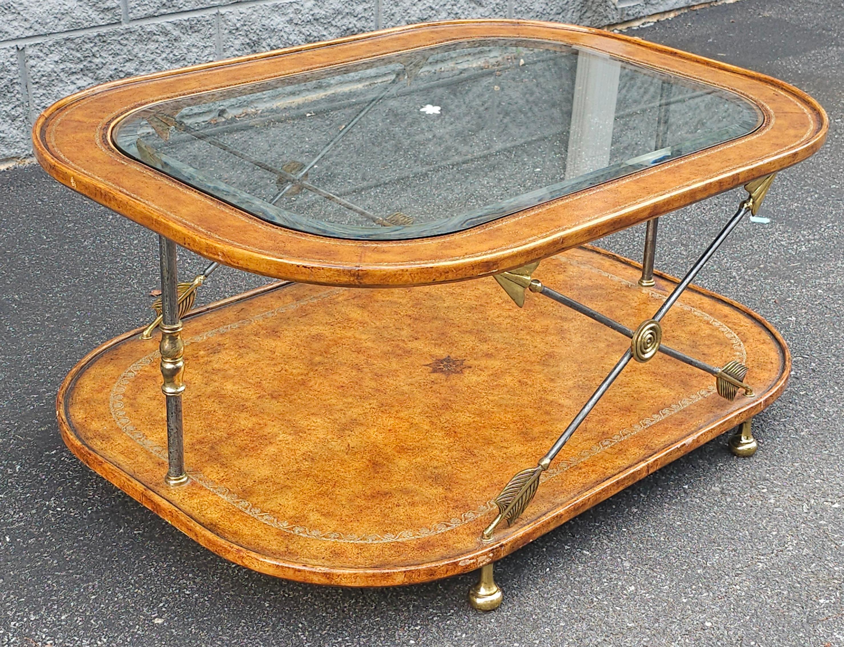 Moderne Table basse à étages en acier, cuir et verre du 20e siècle de Maitland Smith en vente