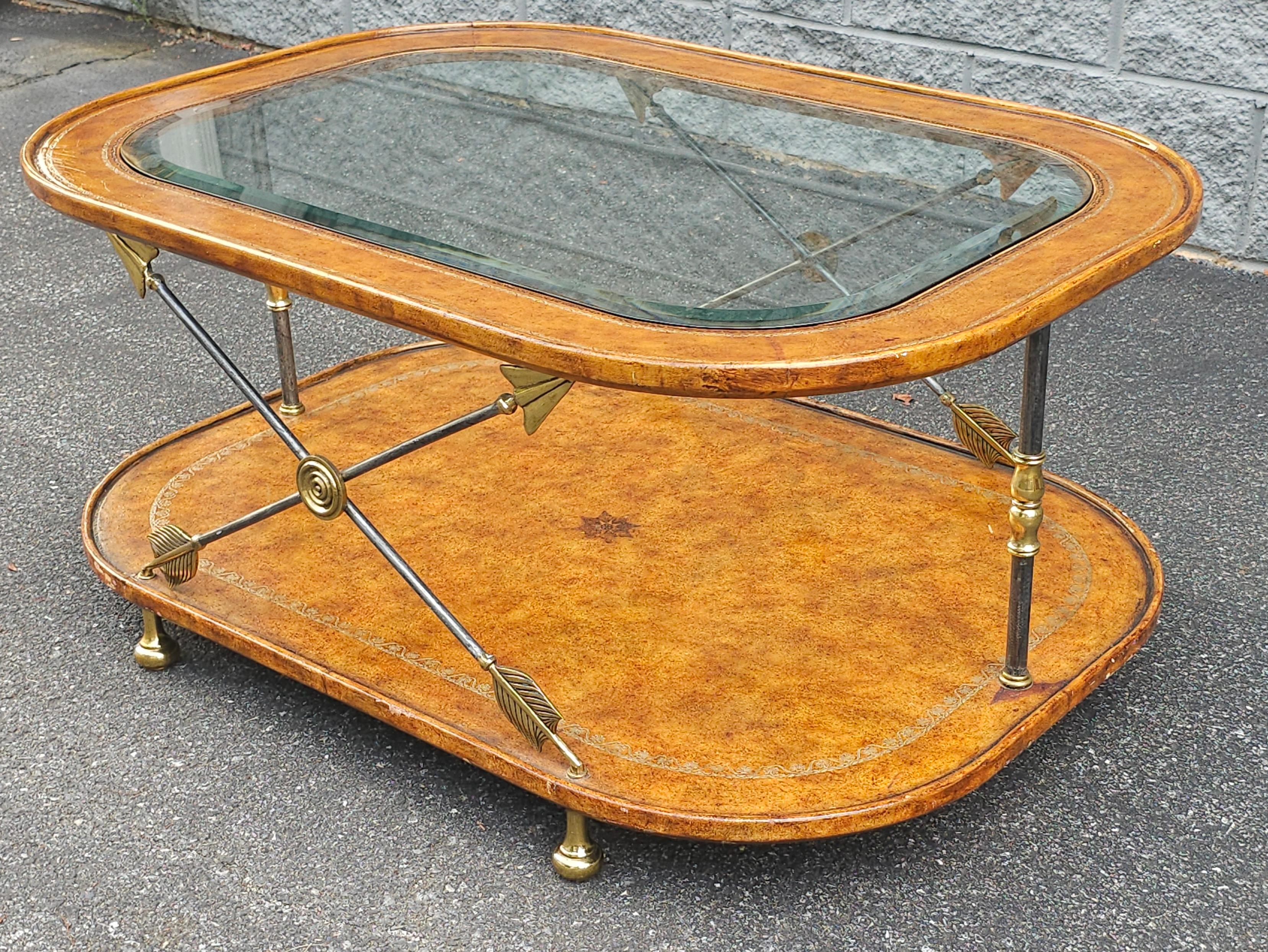 Philippin Table basse à étages en acier, cuir et verre du 20e siècle de Maitland Smith en vente
