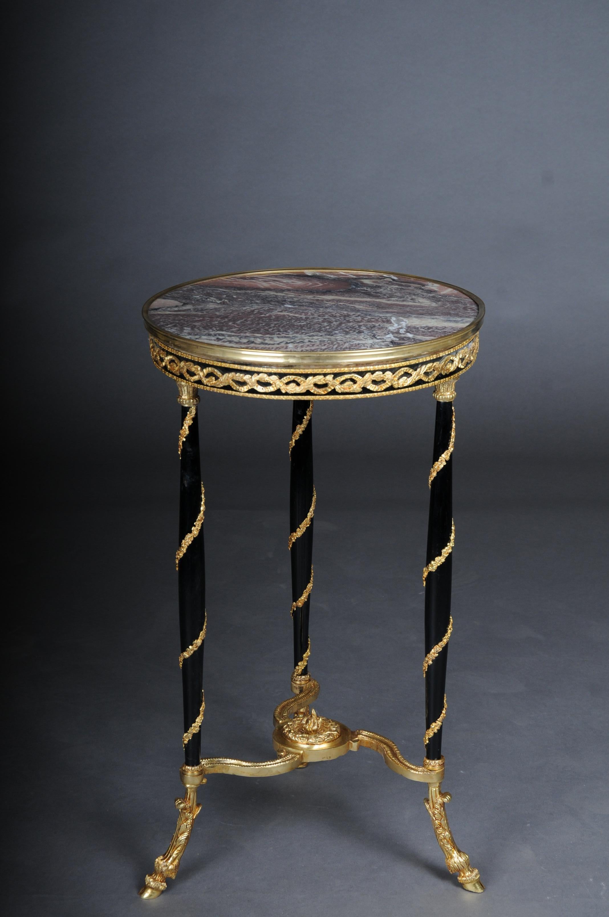 French 20th Century Majestic Empire Side Table/Gueridon Beechwood, Marble, Round, Black