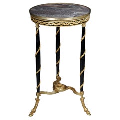 20th Century Majestic Empire Side Table/Gueridon Beechwood, Marble, Round, Black