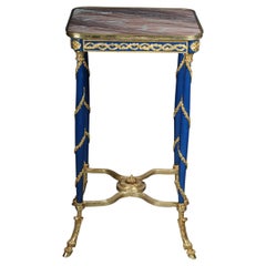 Majestueuse table d'appoint Empire du 20ème siècle/Guéridon en bois de hêtre, marbre, carré, bleu