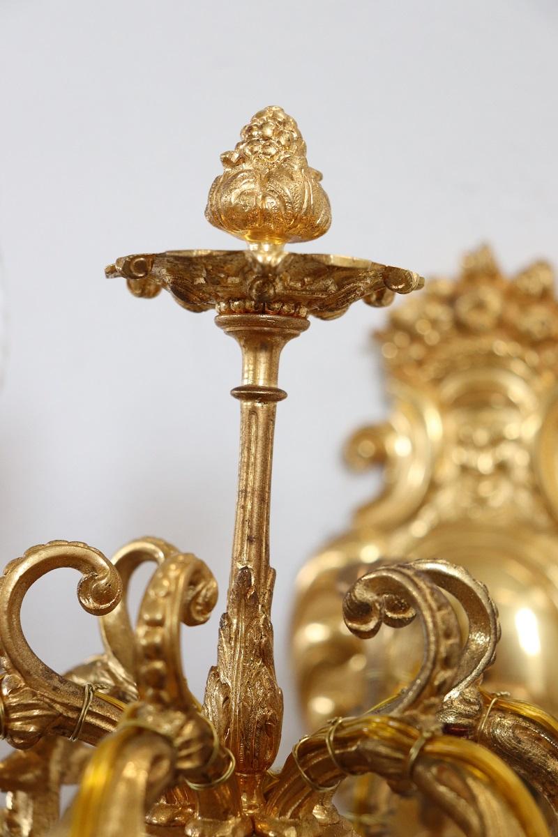 Paire d'appliques majestueuses en bronze doré du 20e siècle en vente 5