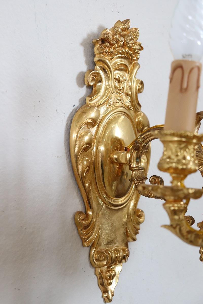 Late 20th Century 20th Century Majestic Pair of Wall Lights in Gilded Bronze For Sale