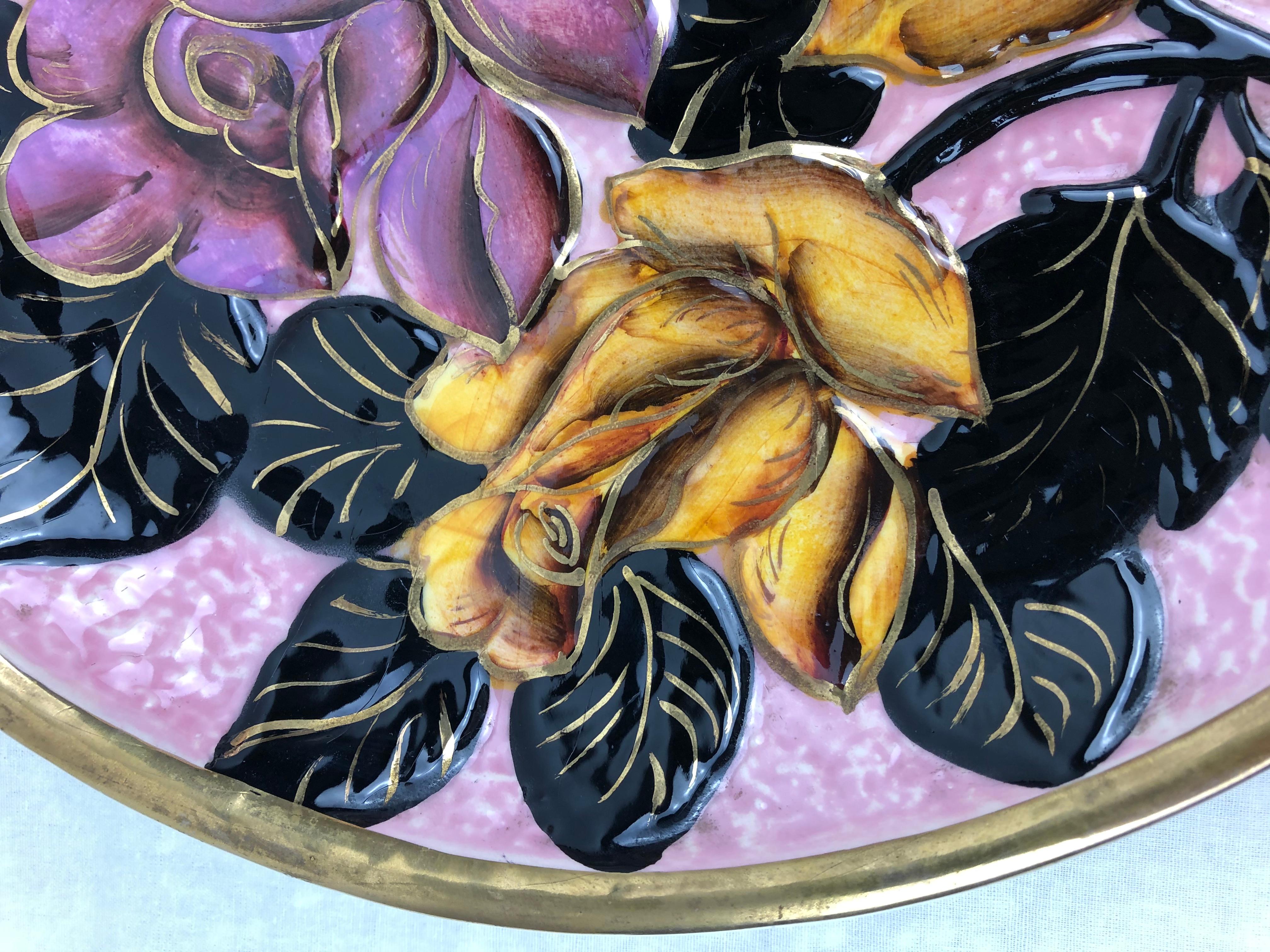 French 20th Century Majolica Floral Platter from Vallauris For Sale