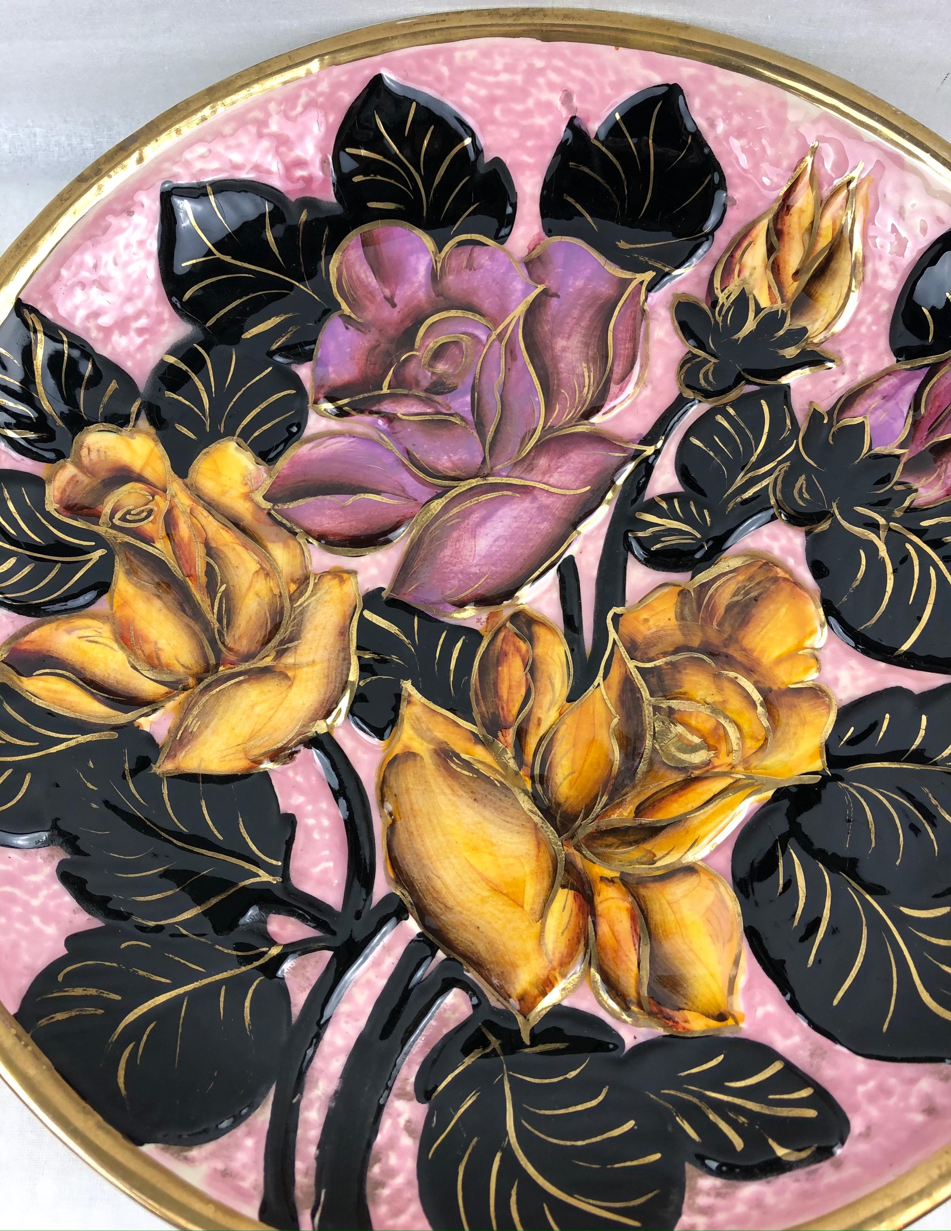 20th Century Majolica Floral Platter from Vallauris In Good Condition For Sale In Miami, FL