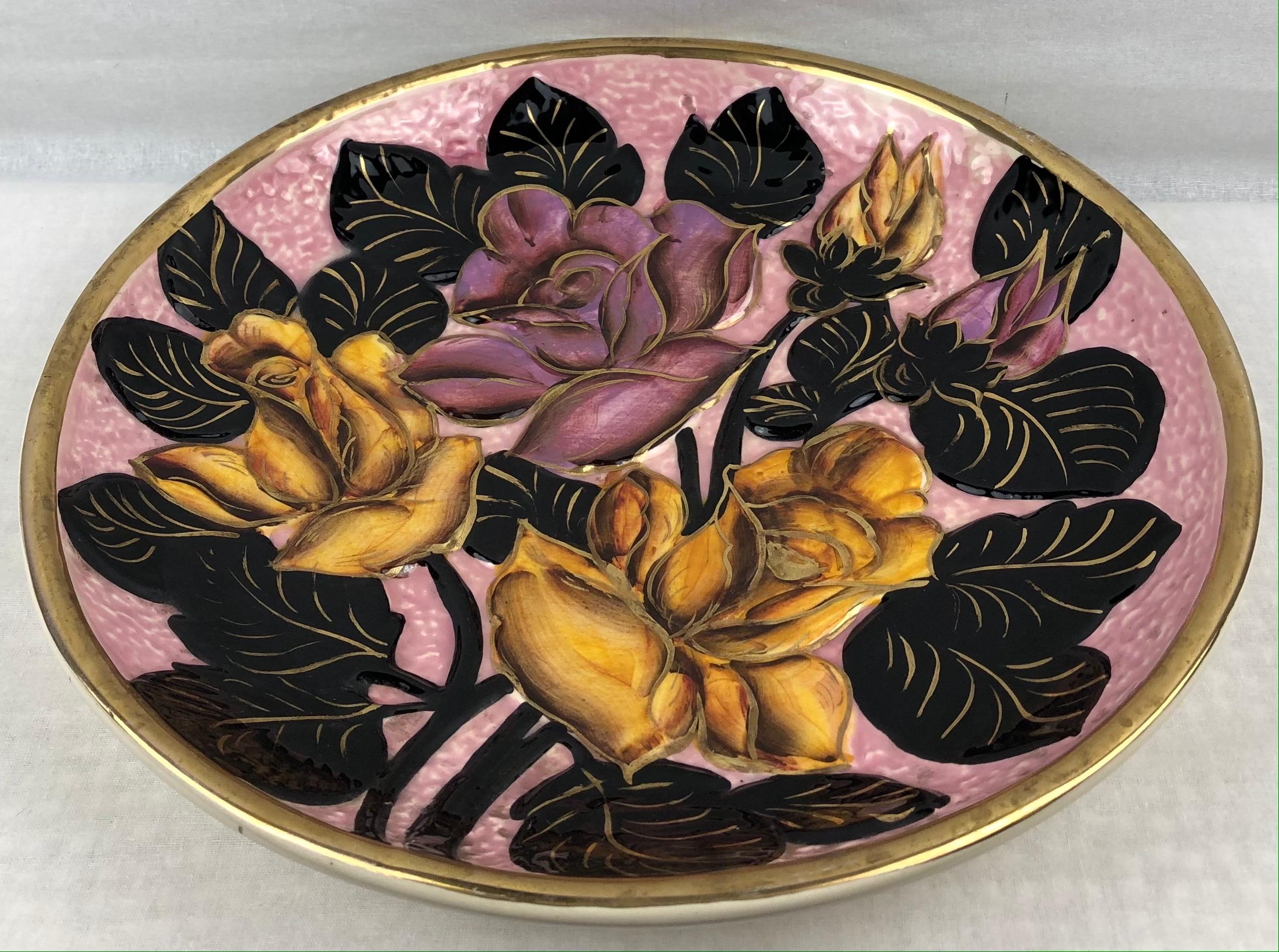 20th Century Majolica Floral Platter from Vallauris For Sale 2