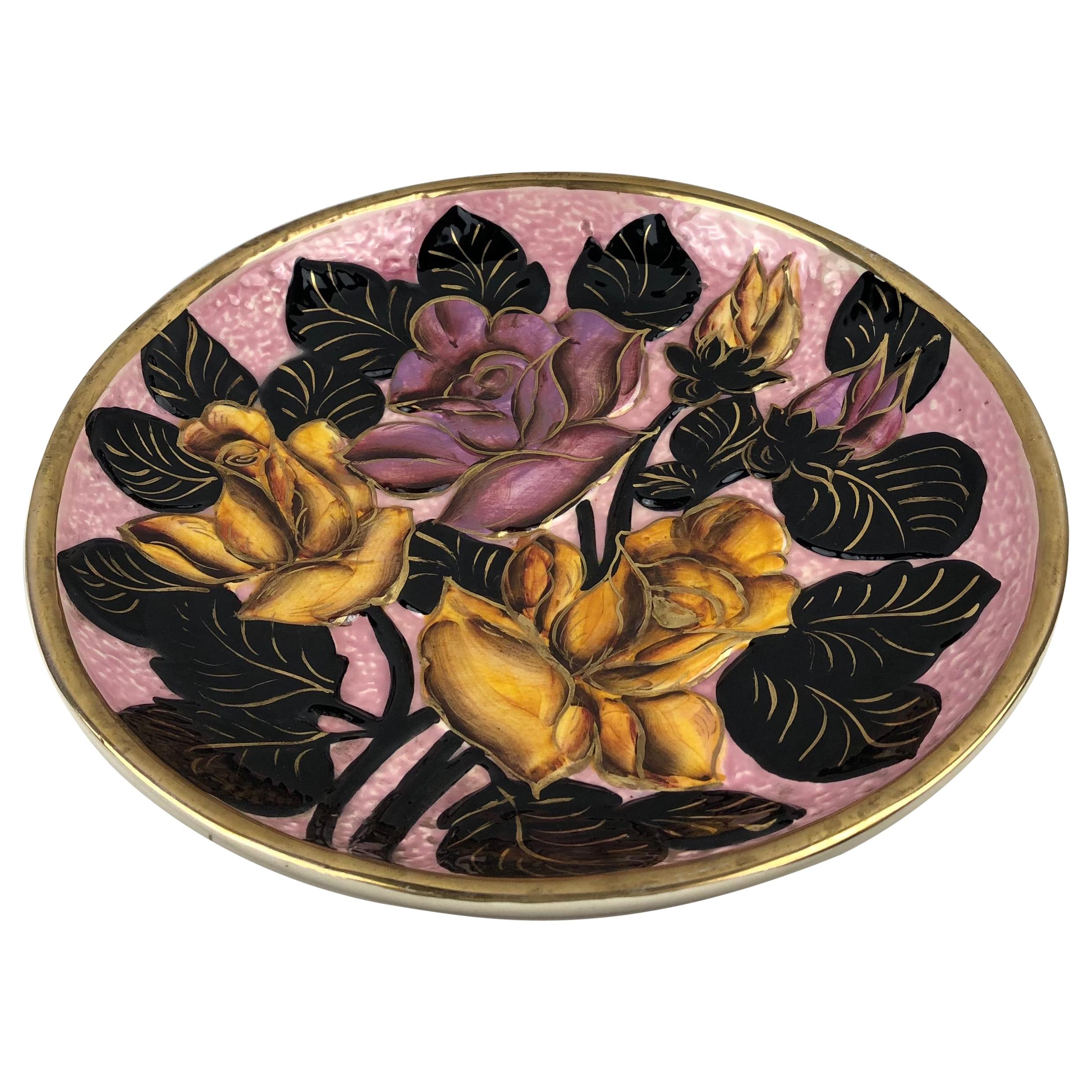 20th Century Majolica Floral Platter from Vallauris For Sale