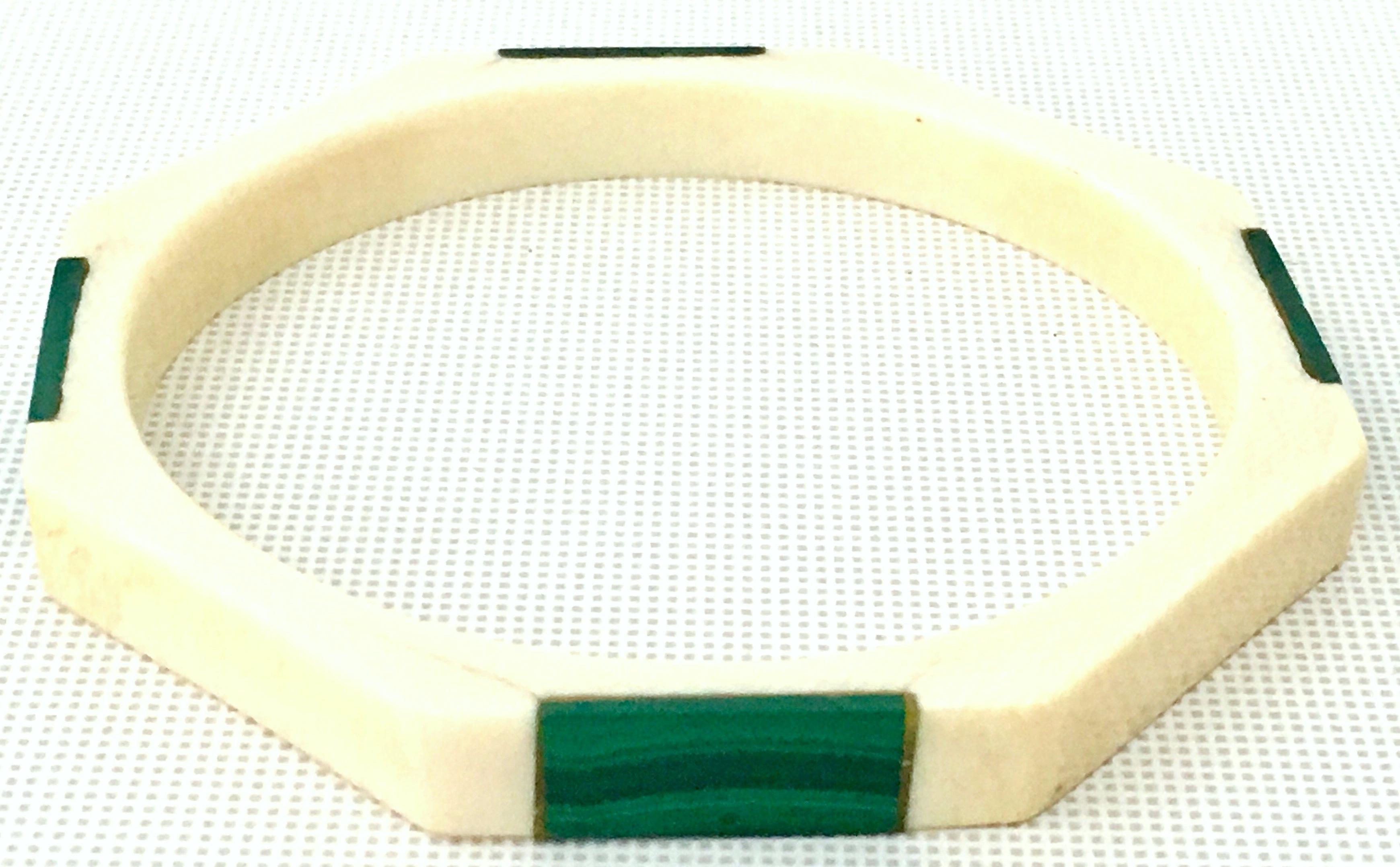 20th Century Malachite & Bone Octagon bangle bracelet.. Interior diameter measures 2.5