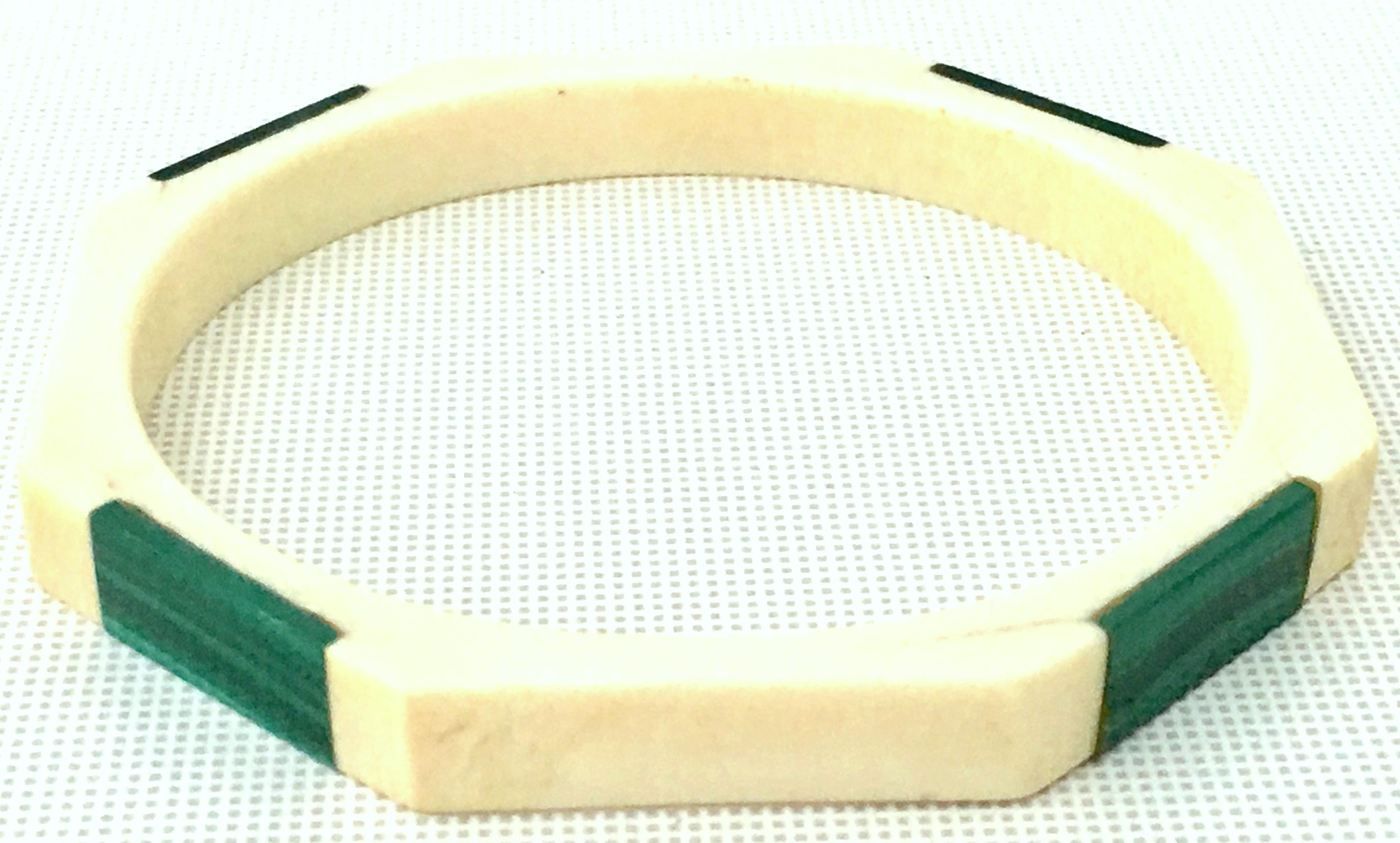 Bead 20th Century Malachite & Bone Geometric Bangle Bracelet For Sale