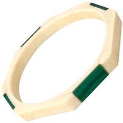 Vintage 20th Century Malachite & Bone Geometric Bangle Bracelet