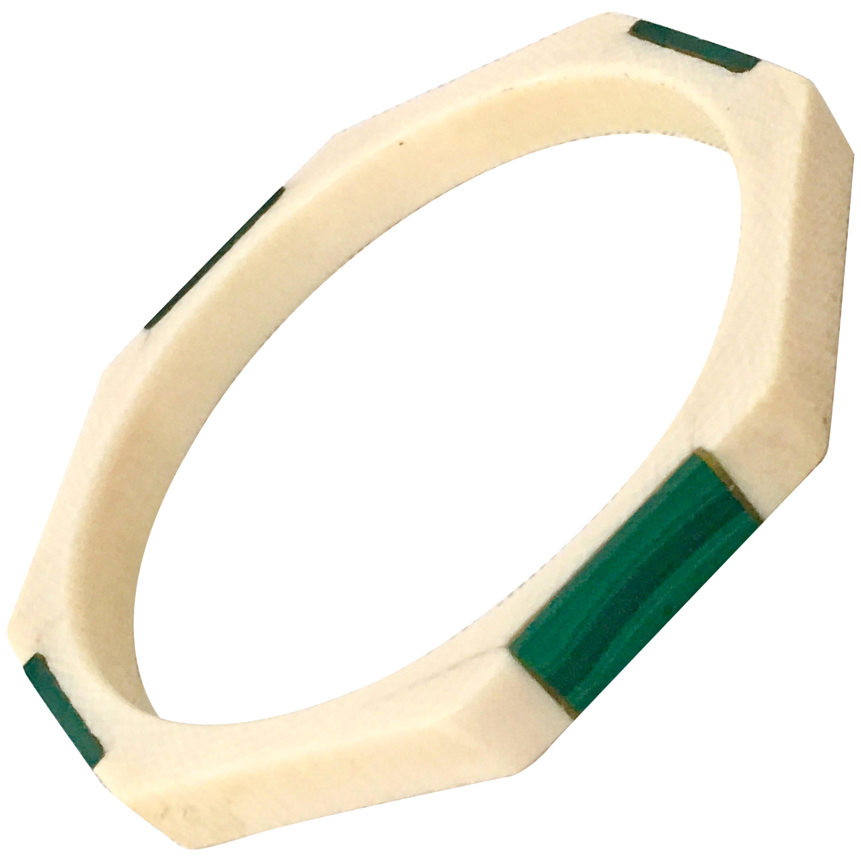 20th Century Malachite & Bone Geometric Bangle Bracelet For Sale