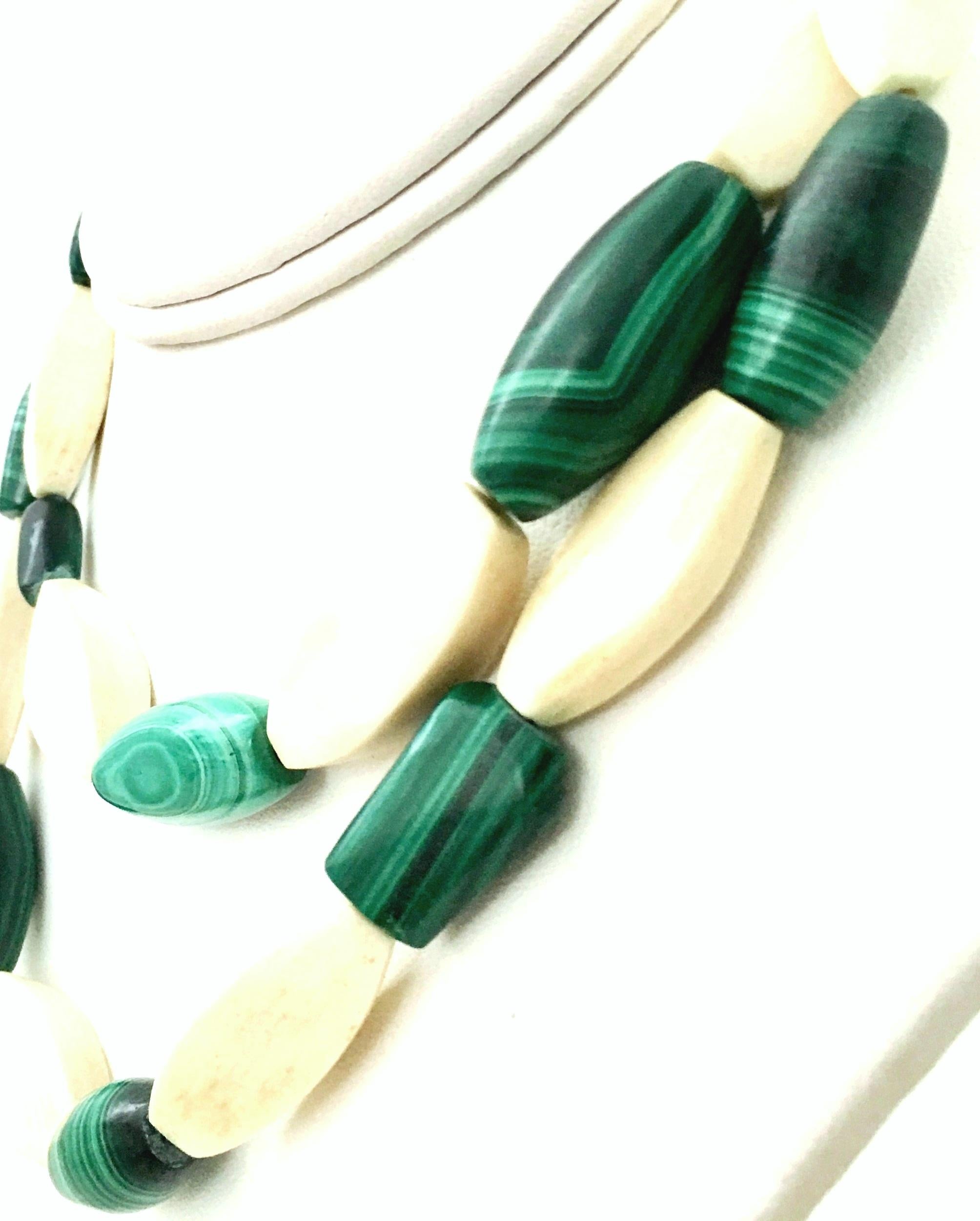 Women's or Men's 20th Century Malachite & Bone Geometric Bead Necklace-30