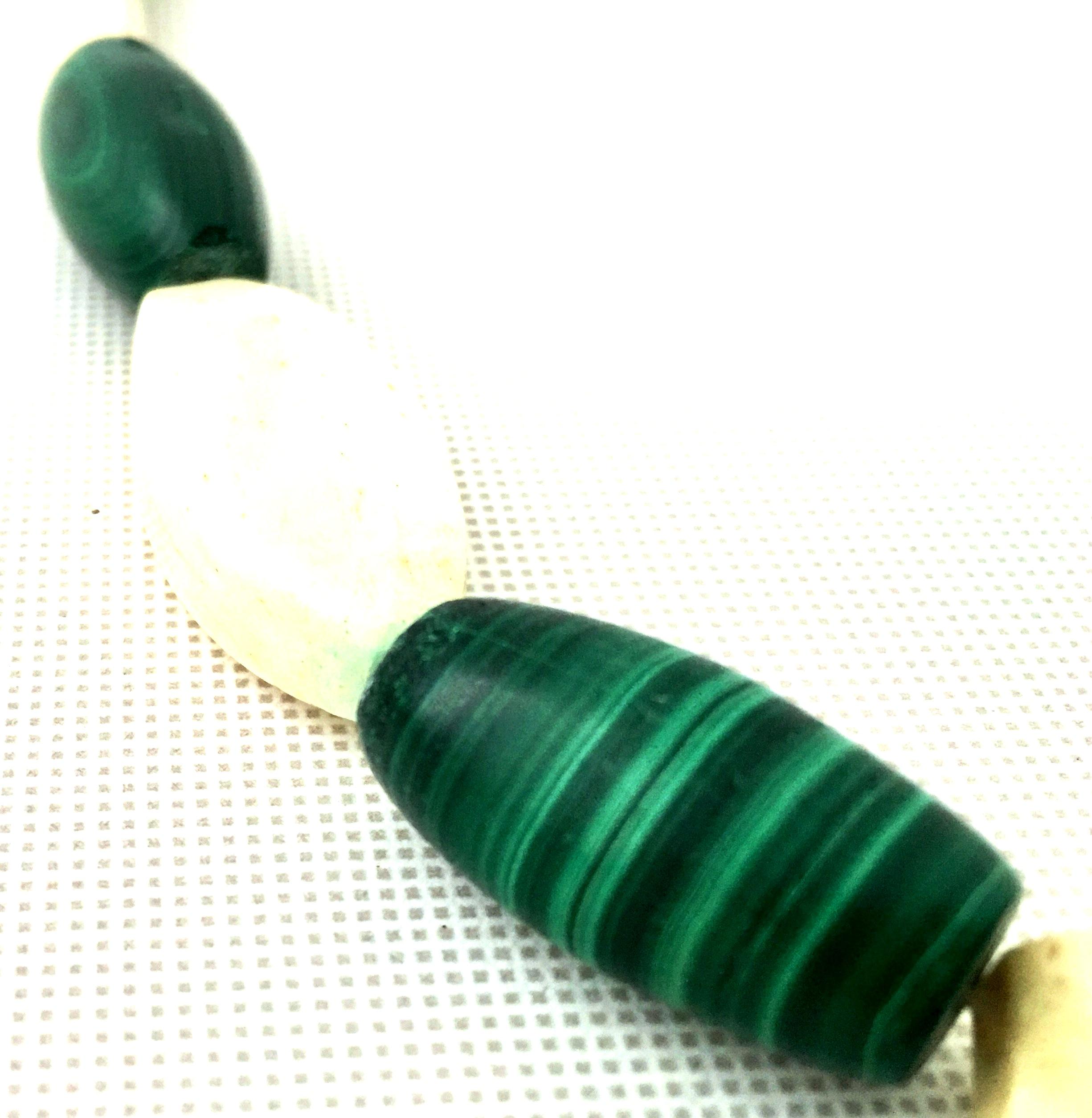 20th Century Malachite & Bone Geometric Bead Necklace-30