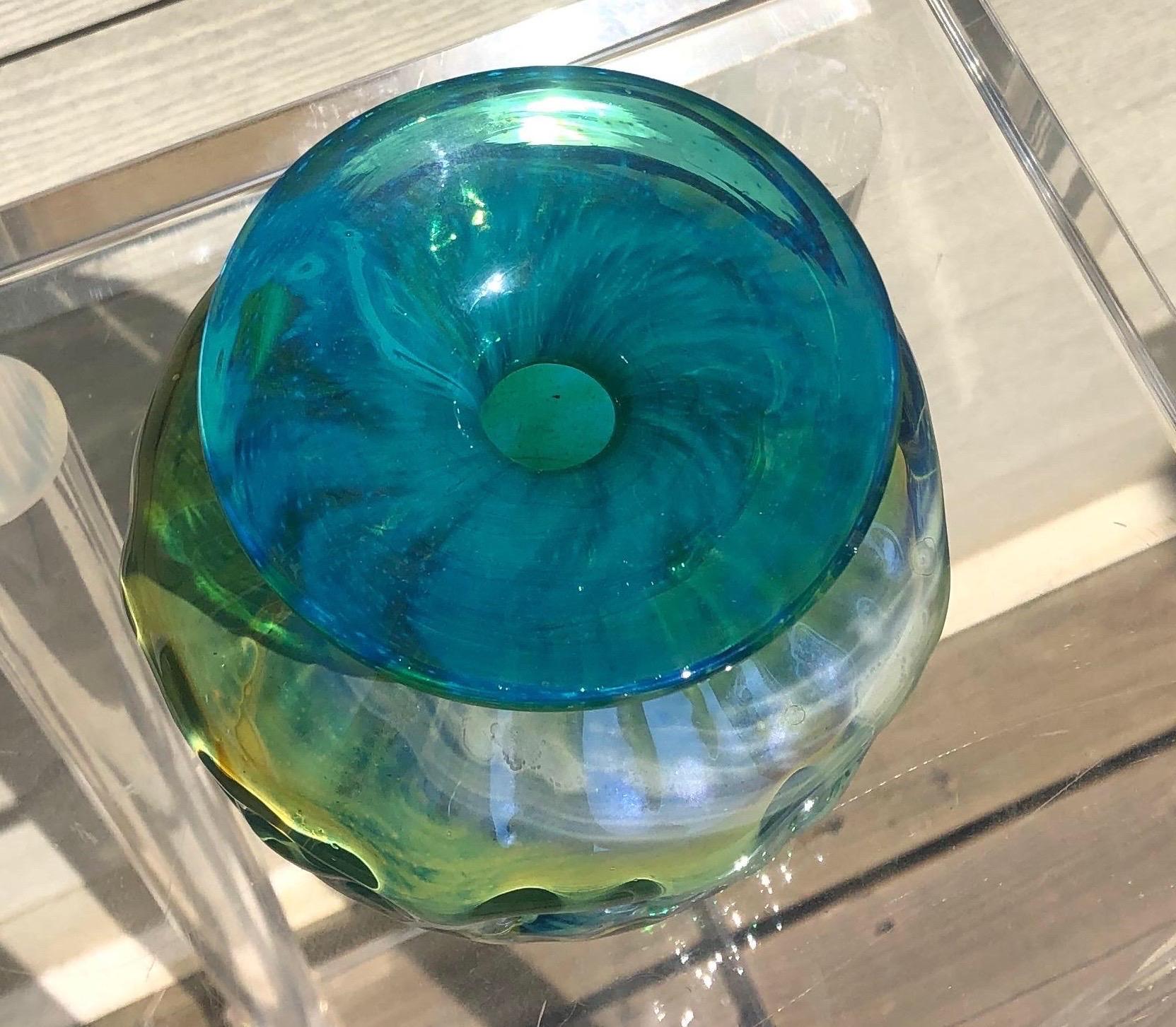 Blown Glass 20th Century Maltese Art Glass Vase Signed Mdina