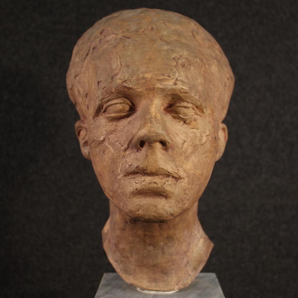 20th Century Marble Base Terracotta Italian Sculpture Man's Face, 1960s For Sale 6