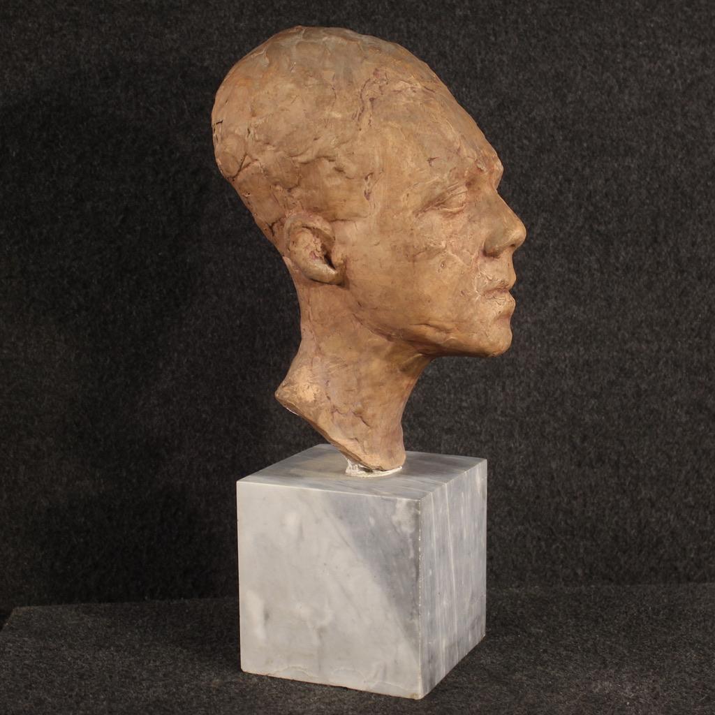 Mid-20th Century 20th Century Marble Base Terracotta Italian Sculpture Man's Face, 1960s For Sale