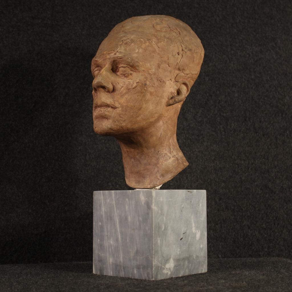 20th Century Marble Base Terracotta Italian Sculpture Man's Face, 1960s For Sale 1
