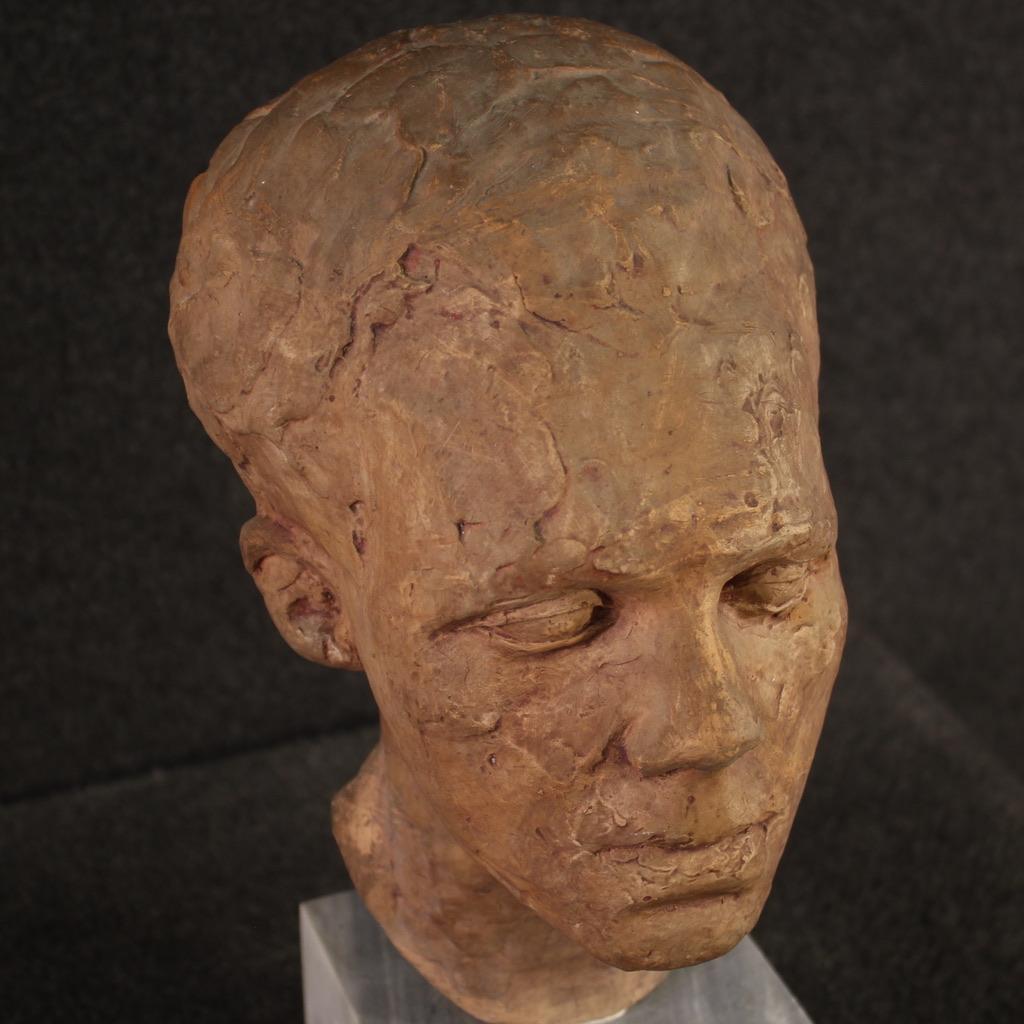 20ème siècle Marbre Base Terracotta Italian Sculpture Man's Face, 1960 en vente 3