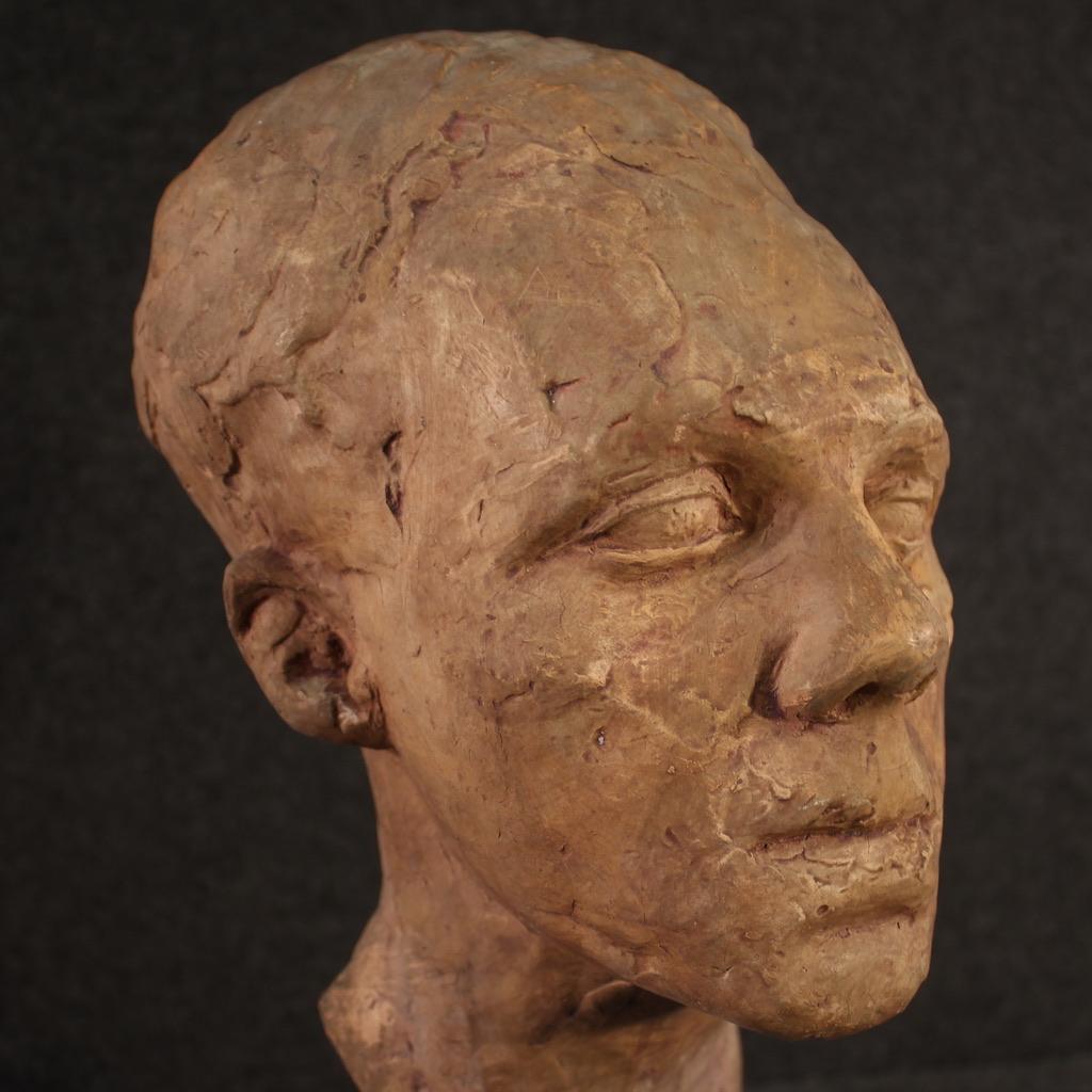 20th Century Marble Base Terracotta Italian Sculpture Man's Face, 1960s For Sale 5