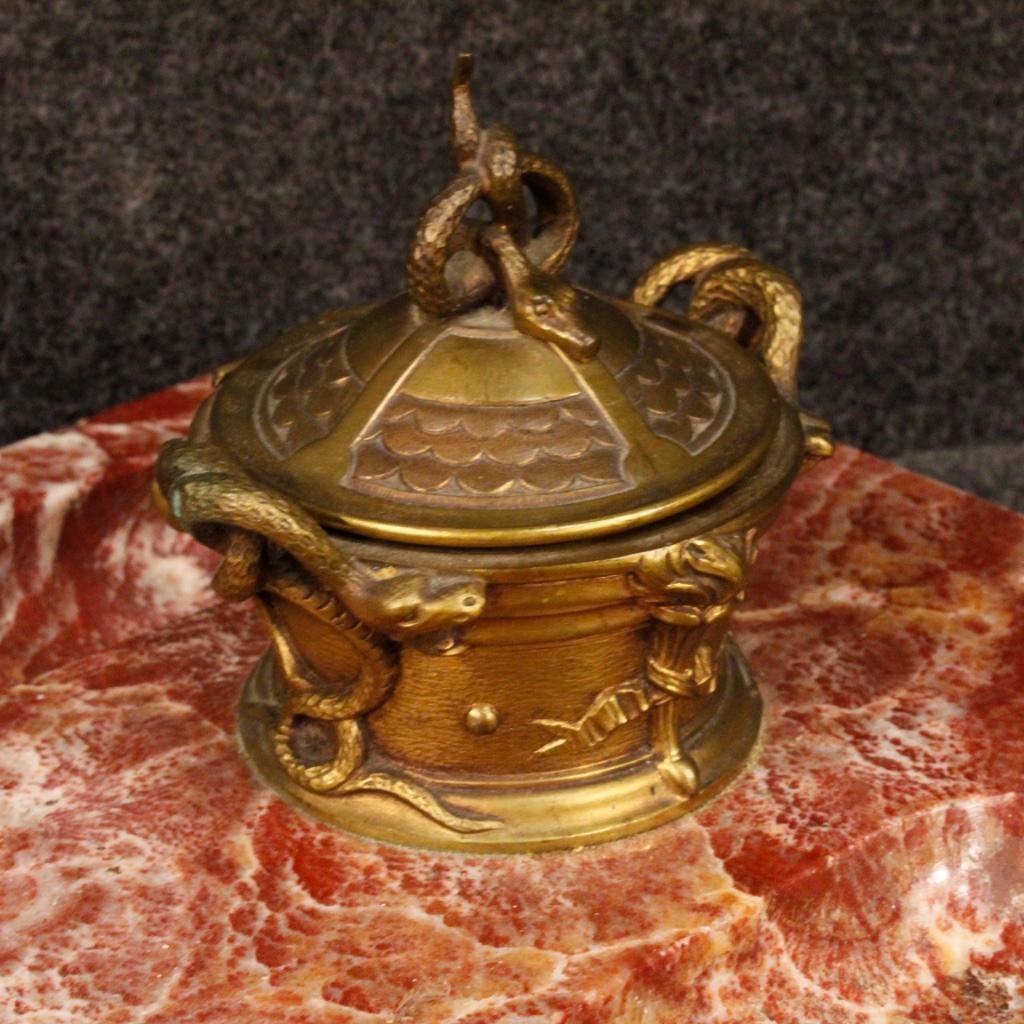 20th Century Marble, Bronze and Brass French Inkwell, 1930 8
