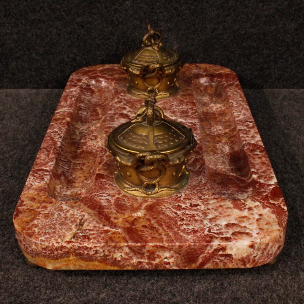 20th Century Marble, Bronze and Brass French Inkwell, 1930 2