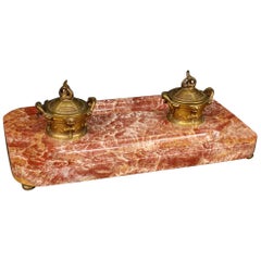 20th Century Marble, Bronze and Brass French Inkwell, 1930