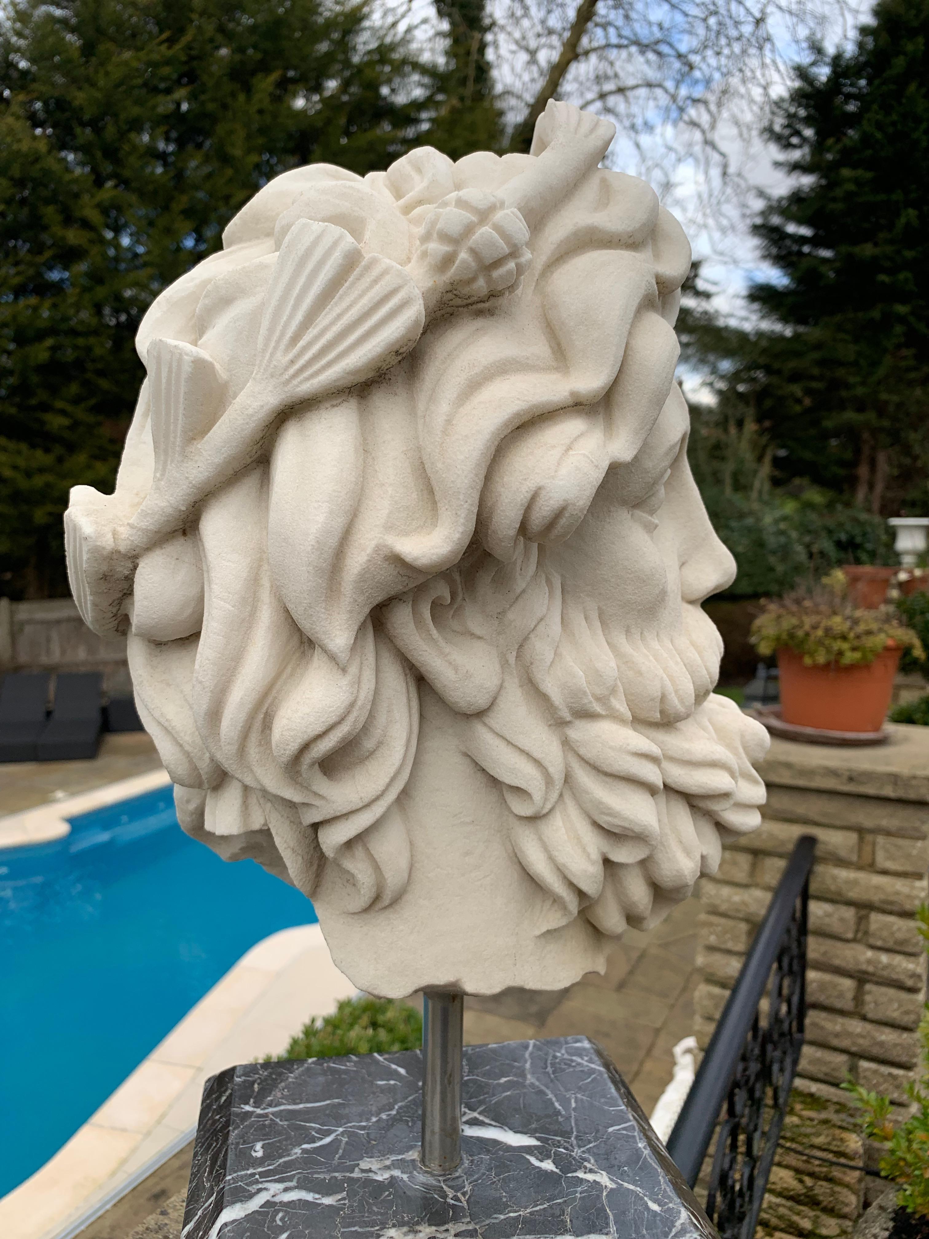 Italian 20th Century Marble Bust , Sculpture of the Roman God of The Water Neptune For Sale